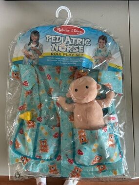 Melissa & Doug Light Aqua Pediatric Nurse Set Teddy Print and Plush Doll